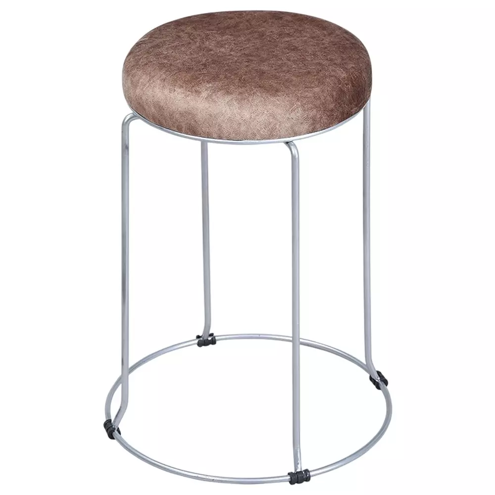 Swagath Steelo Stool Fabric Brown Cushioned Seat with M.S. Base Pre-Assembled Type 80 Kg Load Capacity Fabric Brown Seat Color, STEELO MS DELUXE-F.BRN-1