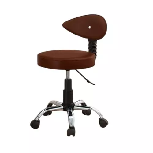NEWTURN Metto Rolling Swivel Bar Stool Cushion Foam 5 Wheel Standard Size Teak Wood, Synthetic Leather Material Brown Mid Back