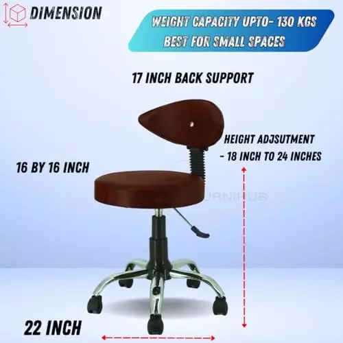 NEWTURN Metto Rolling Swivel Bar Stool Cushion Foam 5 Wheel Standard Size Teak Wood, Synthetic Leather Material Brown Mid Back