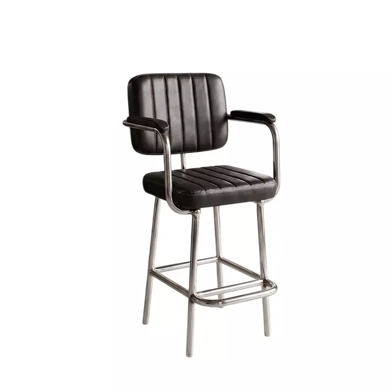 Activa Chef Premium Bar Stool Chair with Armrest or Footrest Medium Back Upholstered Leatherette Black for Hotels & Restaurants