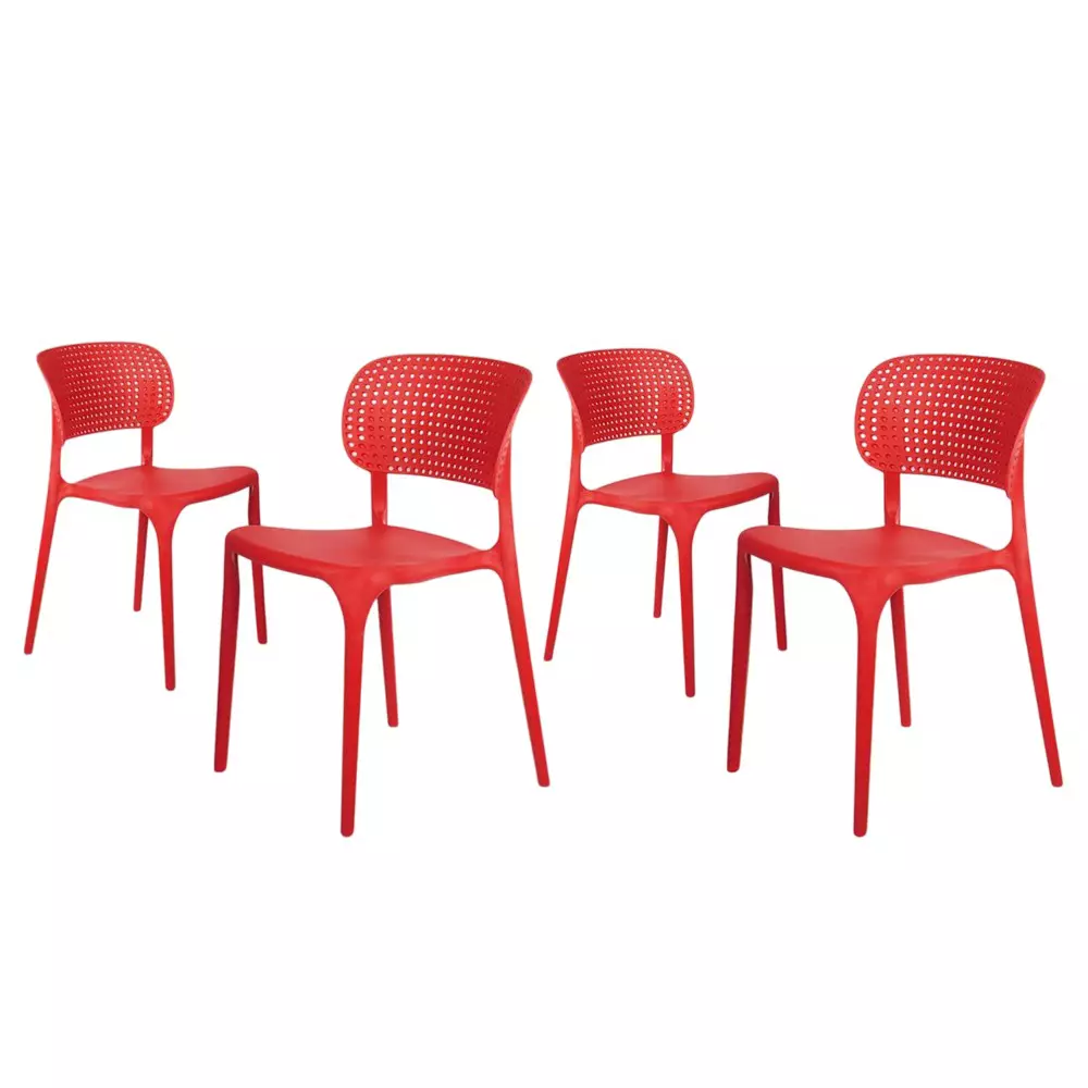 Rose Eva Cafe Elegant Chairs With Backrest Mid Back Red (Set of 4)