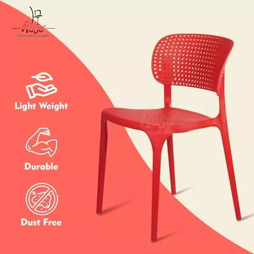 Rose Eva Cafe Elegant Chairs With Backrest Mid Back Red (Set of 4)