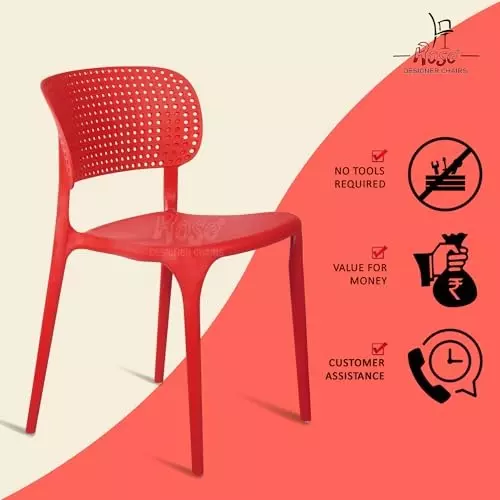 Rose Eva Cafe Elegant Chairs With Backrest Mid Back Red (Set of 4)