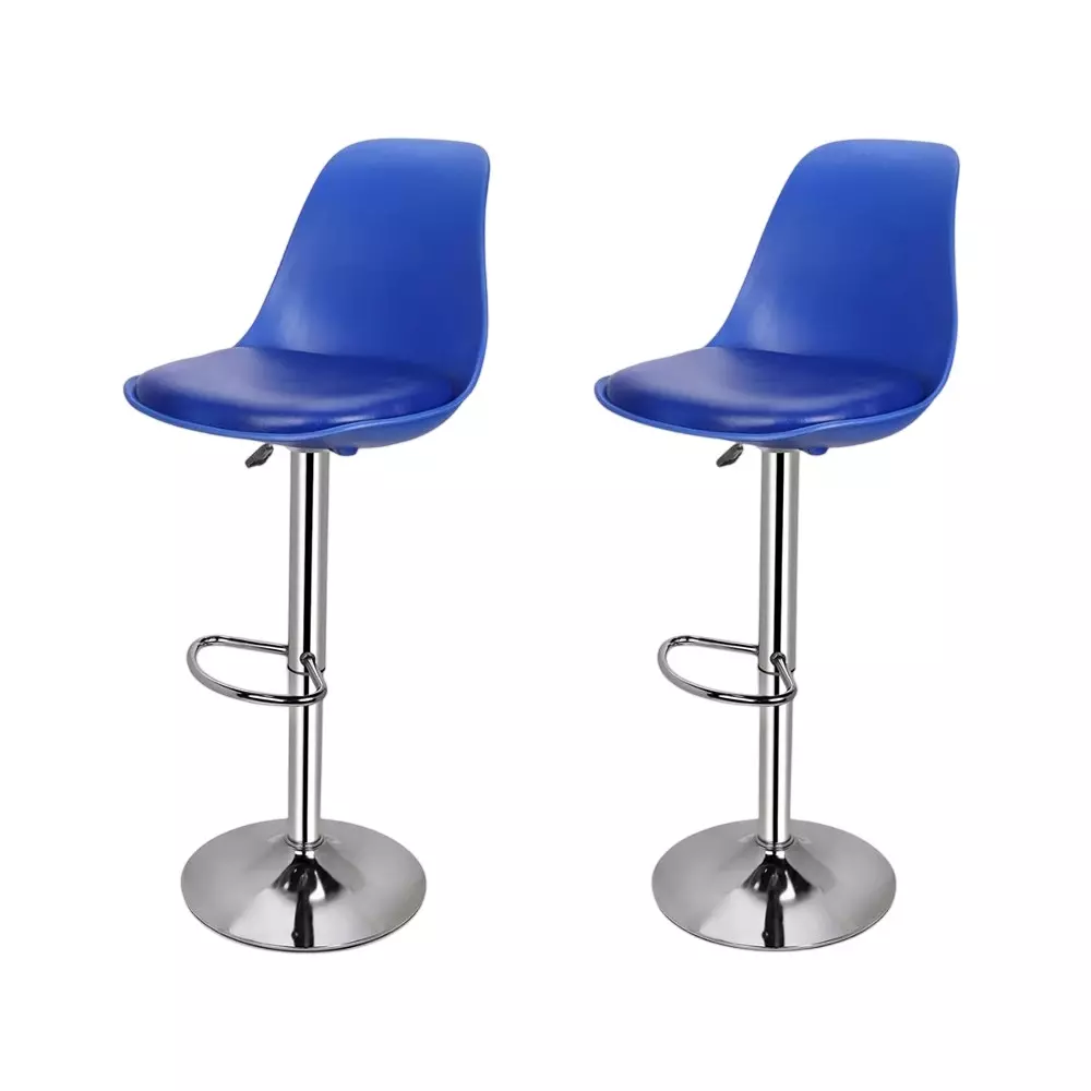 Activa Rapid Bar Stool Chair with Padded Seat & Footrest Low Back Polyester Blue for Kitchen, Home, Bar & Cafe (Pack of 2 Pcs)