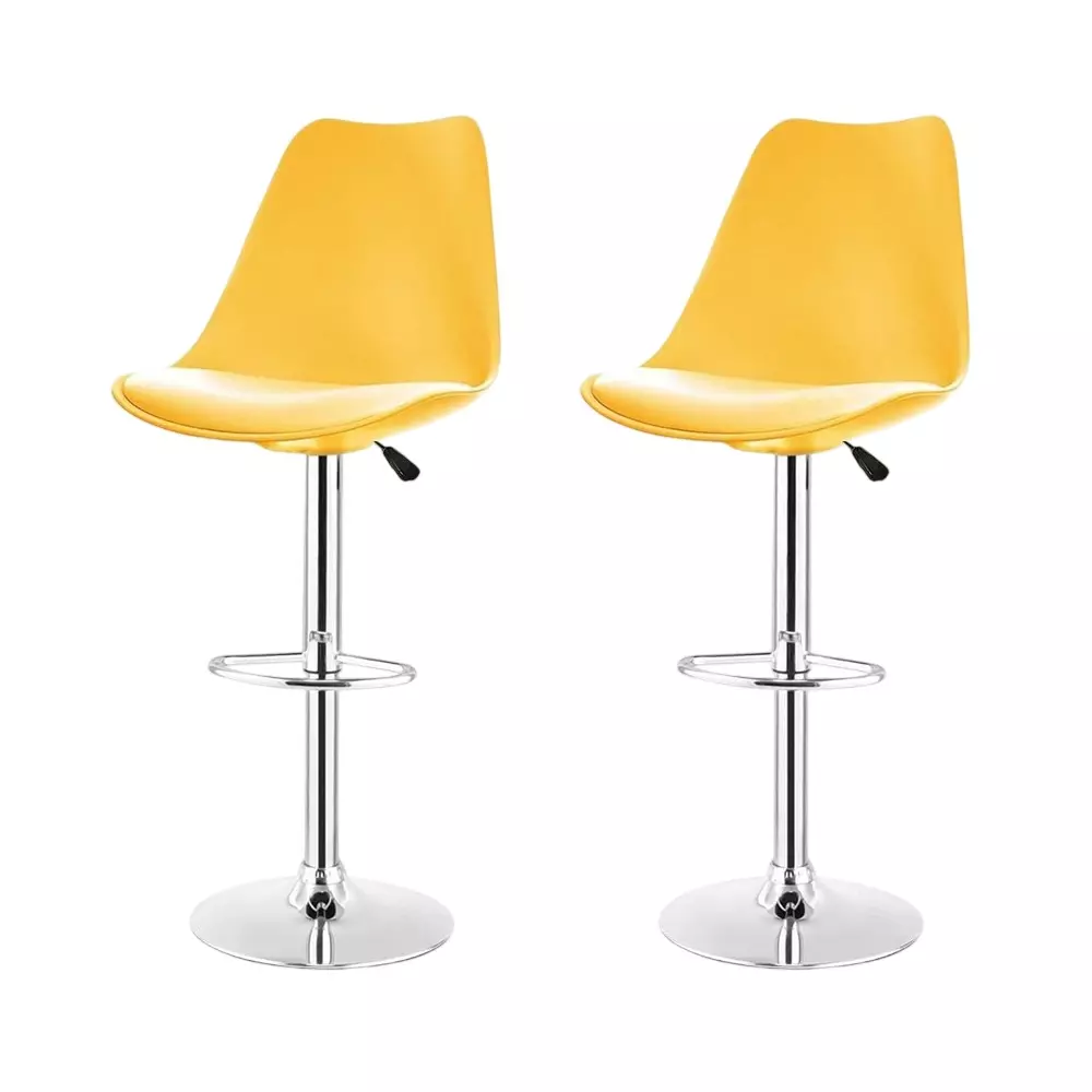 Activa Rapid Bar Stool Chair with Padded Seat & Footrest Low Back Polyester Yellow for Kitchen, Home, Bar & Cafe (Pack of 2 Pcs)