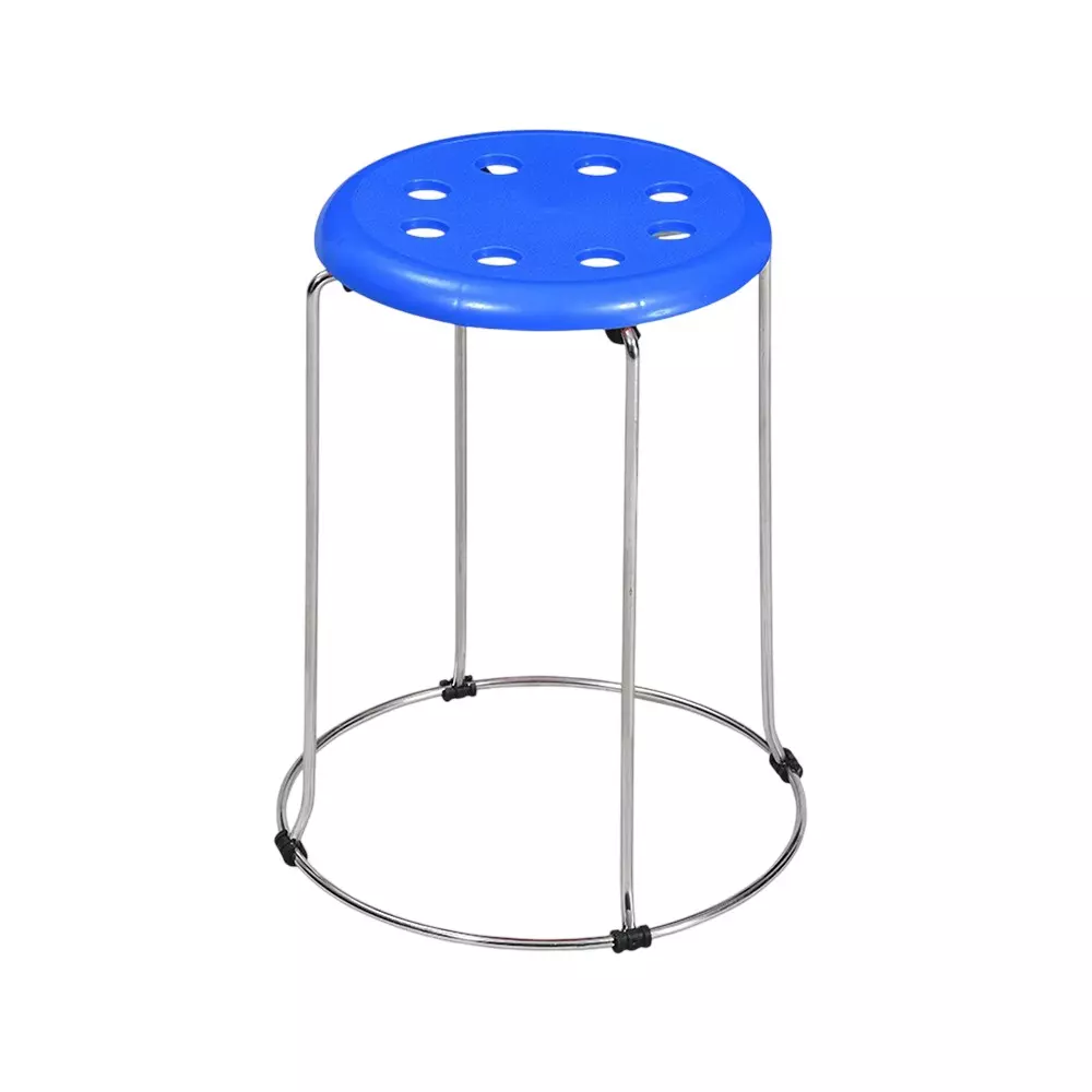 Swagath Steelo Stool with Stainless Steel Base Pre-Assembled Type 80 Kg Load Capacity Blue Color, STEELO SS-BL-1