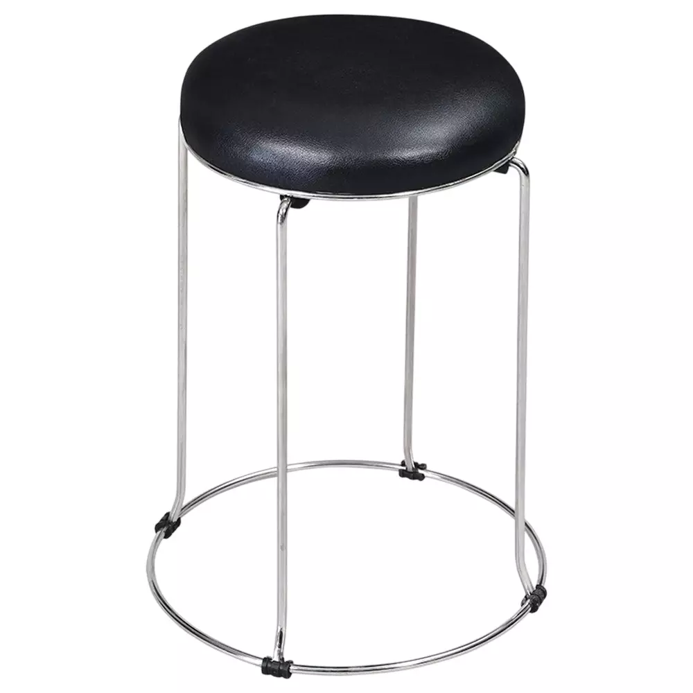 Swagath Steelo Stool Black Cushioned Seat with S.S. Base Pre-Assembled Type 80 Kg Load Capacity Black Seat Color, STEELO SS DELUXE-BK-1