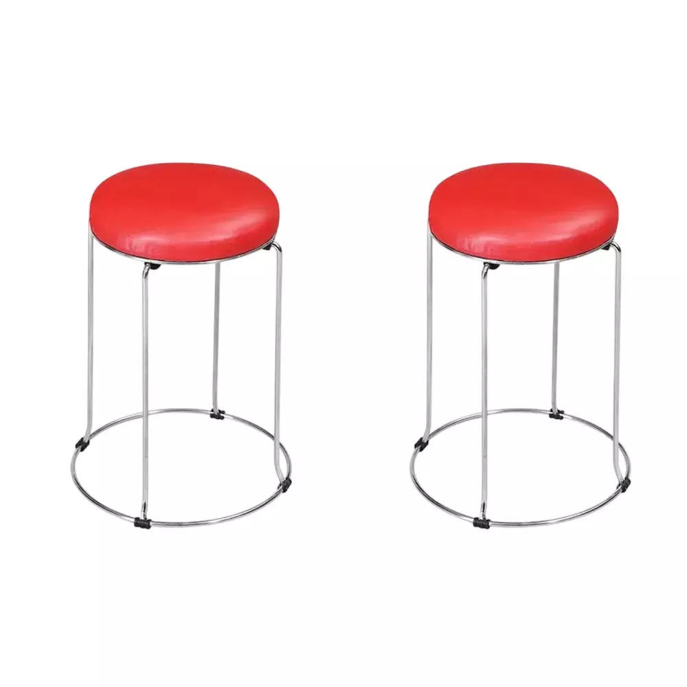 Swagath Steelo Stool Red Cushioned Seat with S.S. Base Pre-Assembled Type 80 Kg Load Capacity Red Seat Color, STEELO SS DELUXE-BR-2 (Pack of 2 Pcs)
