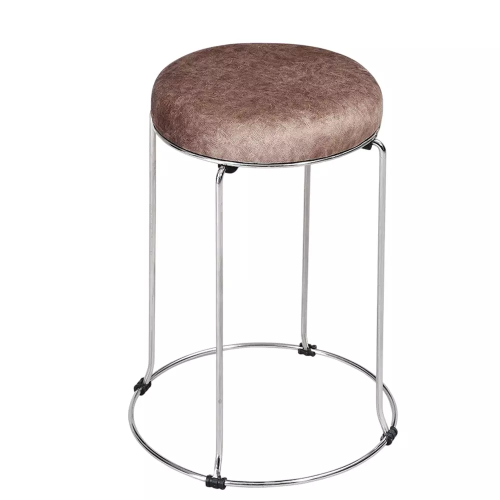Swagath Steelo Stool Brown Cushioned Seat with S.S. Base Pre-Assembled Type 80 Kg Load Capacity Brown Seat Color, STEELO SS DELUXE-L.BRN-1