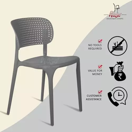 Rose Eva Cafe Elegant Chairs With Backrest Mid Back Grey (Set of 4)