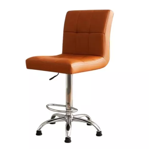 Zidle Cadbury Bar Stool with Anti-Slip Stopper Quilted Leather Standard Size Chrome-Plated Steel Tan Mid Back