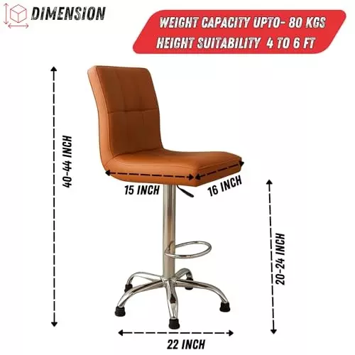 Zidle Cadbury Bar Stool with Anti-Slip Stopper Quilted Leather Standard Size Chrome-Plated Steel Tan Mid Back