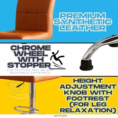 Zidle Cadbury Bar Stool with Anti-Slip Stopper Quilted Leather Standard Size Chrome-Plated Steel Tan Mid Back