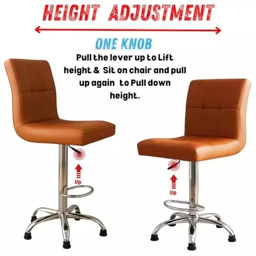 Zidle Cadbury Bar Stool with Anti-Slip Stopper Quilted Leather Standard Size Chrome-Plated Steel Tan Mid Back