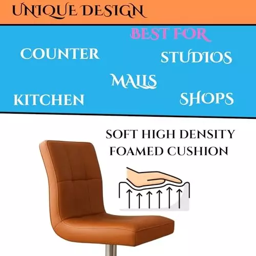 Zidle Cadbury Bar Stool with Anti-Slip Stopper Quilted Leather Standard Size Chrome-Plated Steel Tan Mid Back