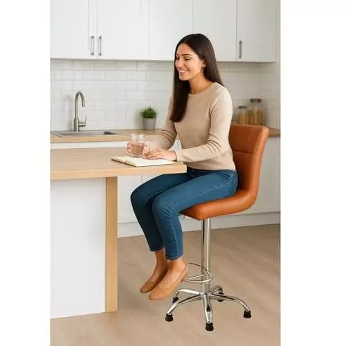 Zidle Cadbury Bar Stool with Anti-Slip Stopper Quilted Leather Standard Size Chrome-Plated Steel Tan Mid Back