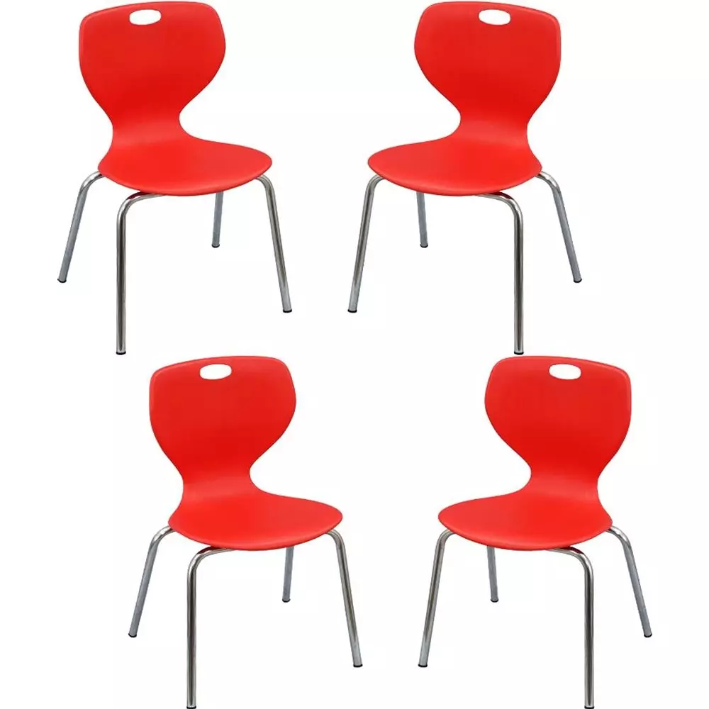 Swagath Chair Armless Meduim Back Style Plastic Red for Indoor, Outdoor & Cafeteria Use, BLOOM SS-M-BR-4 (Pack of 4 Pcs)