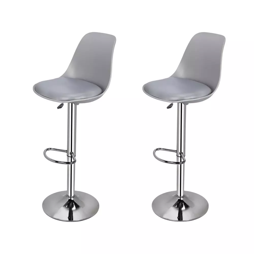 Activa Rapid Bar Stool Chair with Padded Seat & Footrest Low Back Polyester Grey for Kitchen, Home, Bar & Cafe (Pack of 2 Pcs)