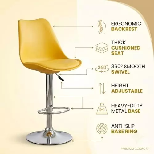 activa-rapid-bar-stool-chair-with-padded-seat-footrest-low-back-polyester-yellow-for-kitchen-home-bar-cafe