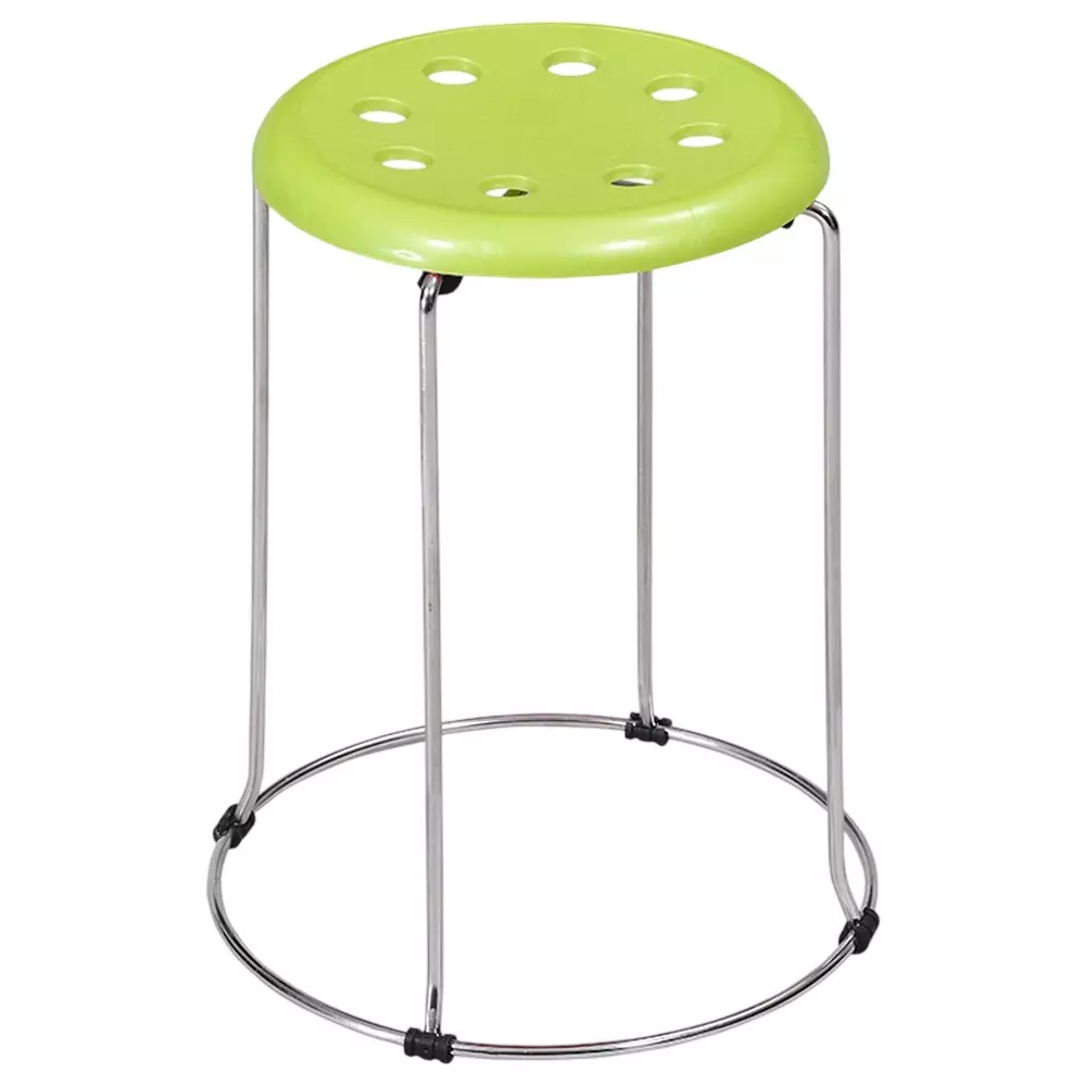 Swagath Steelo Stool with Stainless Steel Base Pre-Assembled Type 80 Kg Load Capacity Green Color, STEELO SS-AGRN-1