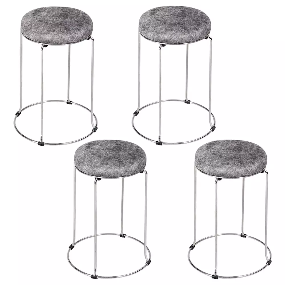 Swagath Steelo Stool Grey Cushioned Seat with S.S. Base Pre-Assembled Type 80 Kg Load Capacity Grey Seat Color, STEELO SS DELUXE-D.GREY-4 (Pack of 4 Pcs)