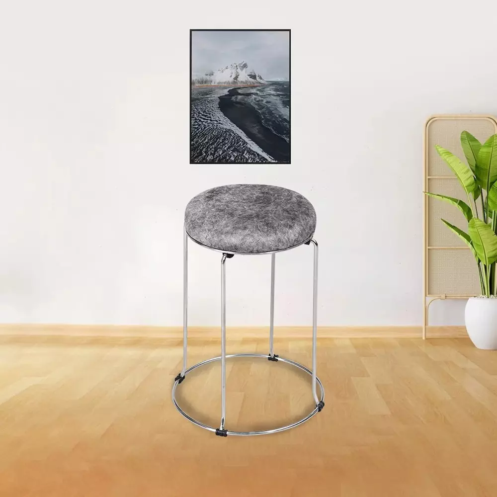 swagath-steelo-stool-grey-cushioned-seat-with-ss-base-pre-assembled-type-80-kg-load-capacity-color-steelo-ss-deluxe-dgrey-4-pack-of-4-pcs