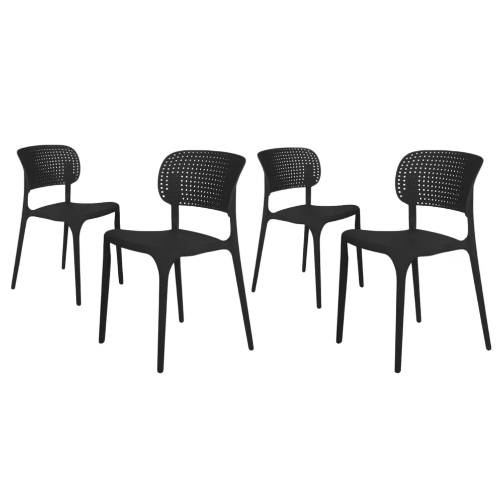 Rose Eva Cafe Elegant Chairs With Backrest Mid Back Black (Set of 4)