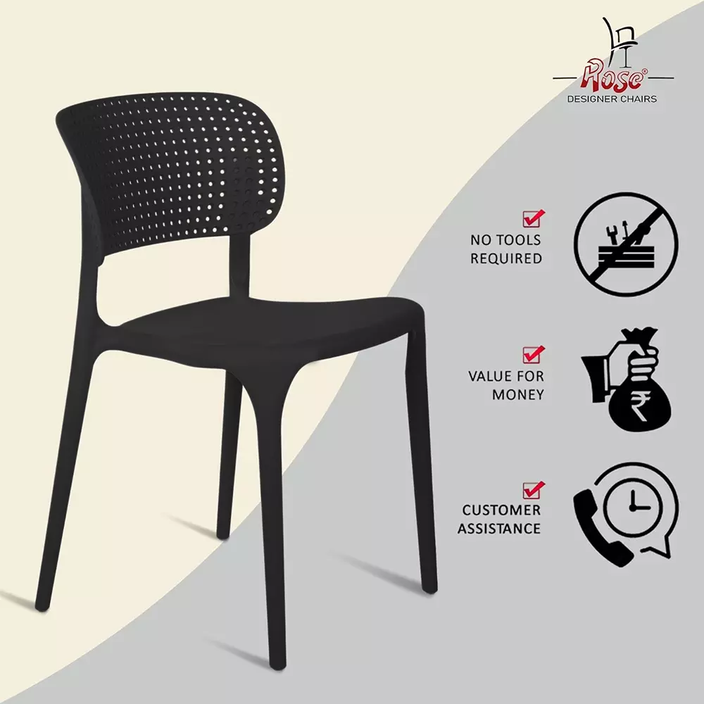 Rose Eva Cafe Elegant Chairs With Backrest Mid Back Black (Set of 4)