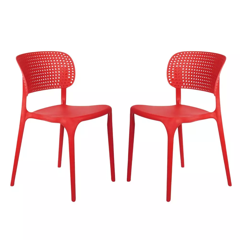 Rose Eva Cafe Elegant Chairs With Backrest Mid Back Red (Set of 2)