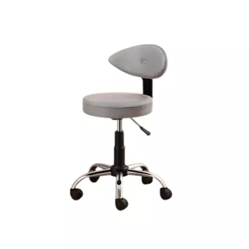 NEWTURN Metto Rolling Swivel Bar Stool Cushion Foam 5 Wheel Standard Size Teak Wood, Synthetic Leather Material Grey Mid Back