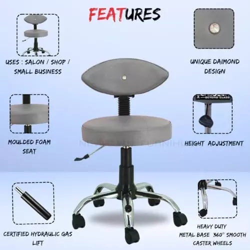 NEWTURN Metto Rolling Swivel Bar Stool Cushion Foam 5 Wheel Standard Size Teak Wood, Synthetic Leather Material Grey Mid Back