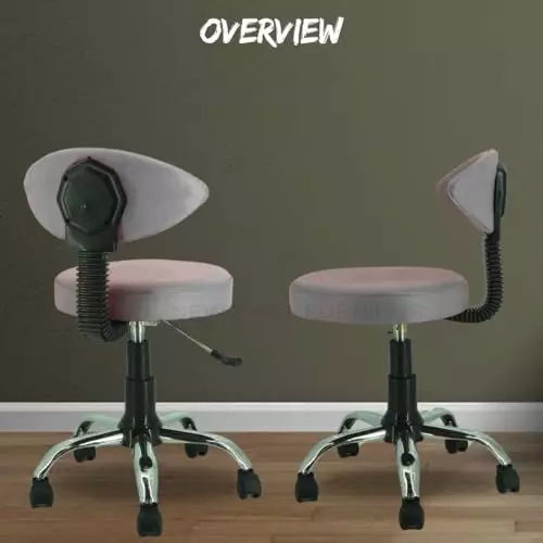 NEWTURN Metto Rolling Swivel Bar Stool Cushion Foam 5 Wheel Standard Size Teak Wood, Synthetic Leather Material Grey Mid Back