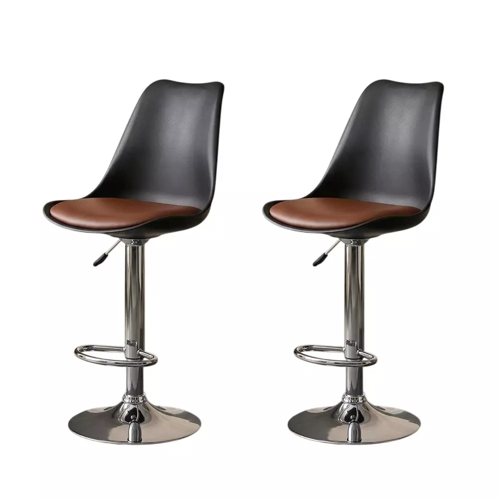 Activa Rapid Bar Stool Chair with Padded Seat & Footrest Low Back Polyester Black & Tan for Kitchen, Home, Bar & Cafe (Pack of 2 Pcs)