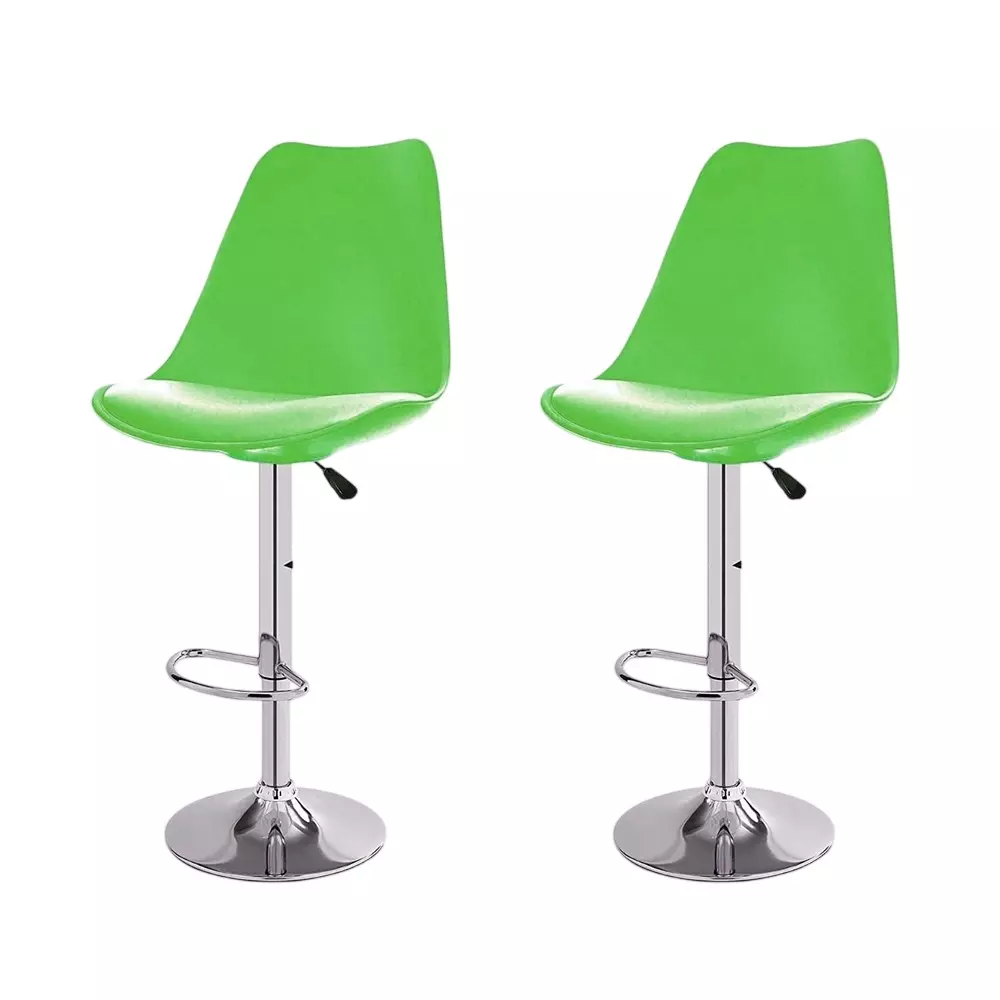 Activa Rapid Bar Stool Chair with Padded Seat & Footrest Low Back Polyester Green for Kitchen, Home, Bar & Cafe (Pack of 2 Pcs)