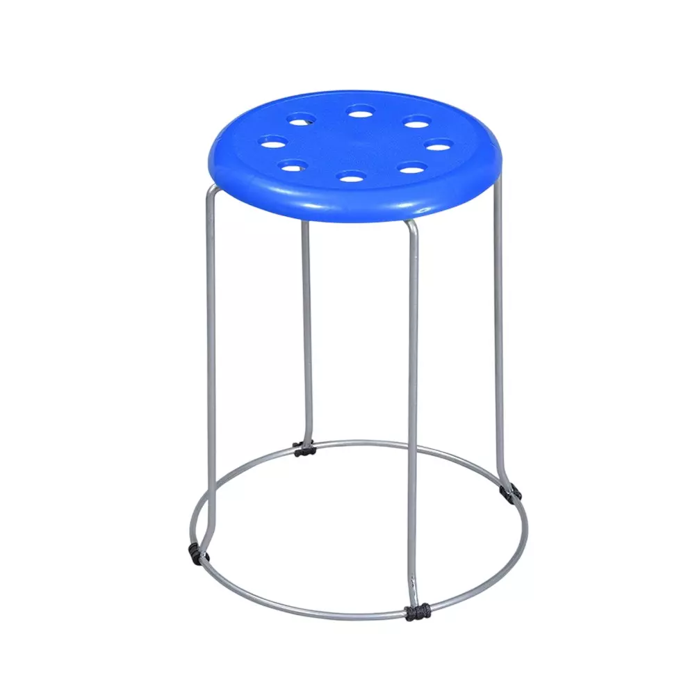 Swagath Steelo Stool with Metallic Steel Base Pre-Assembled Type 80 Kg Load Capacity Blue Color, STEELO MS-BL-1
