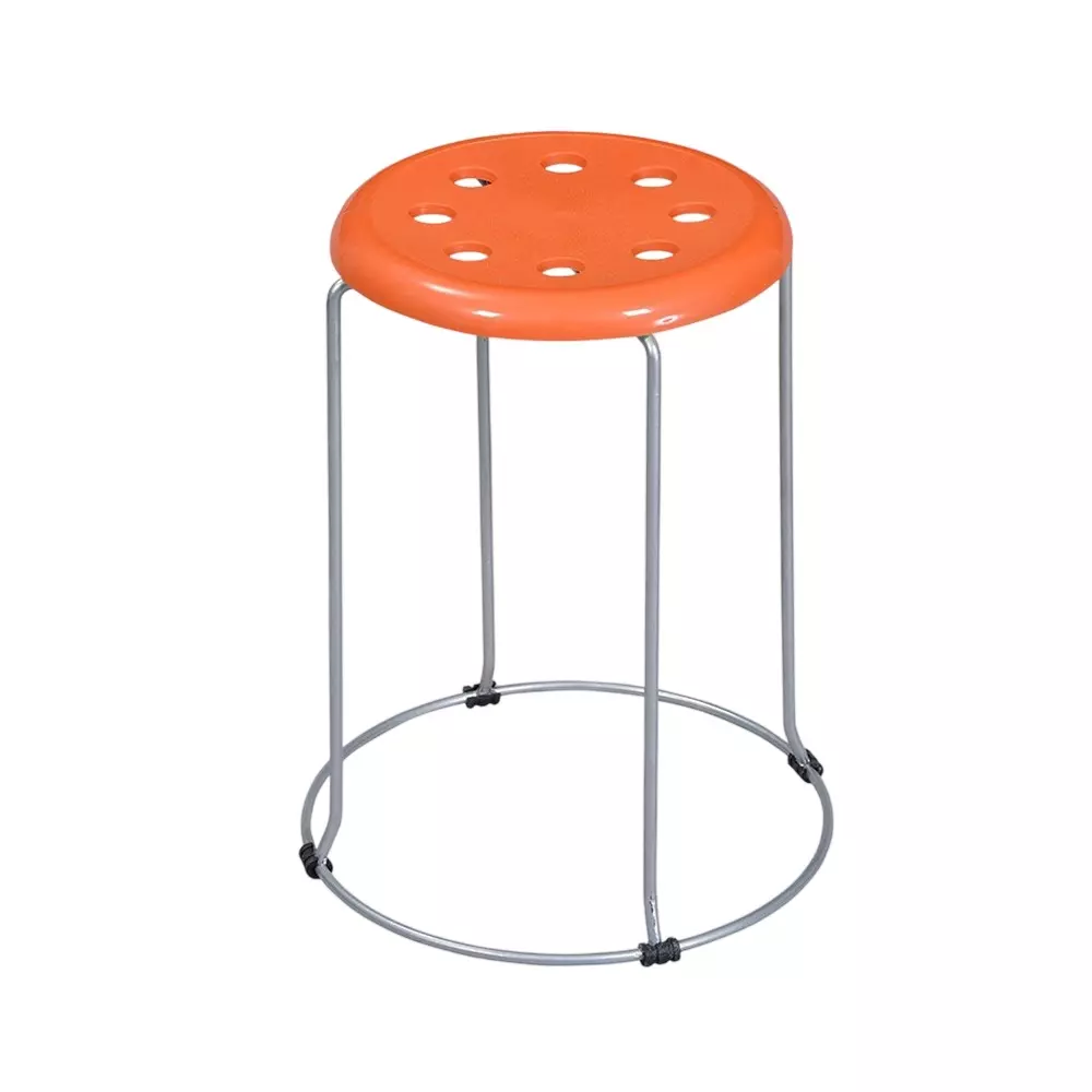 Swagath Steelo Stool with Metallic Steel Base Pre-Assembled Type 80 Kg Load Capacity Orange Color, STEELO MS-OR-1