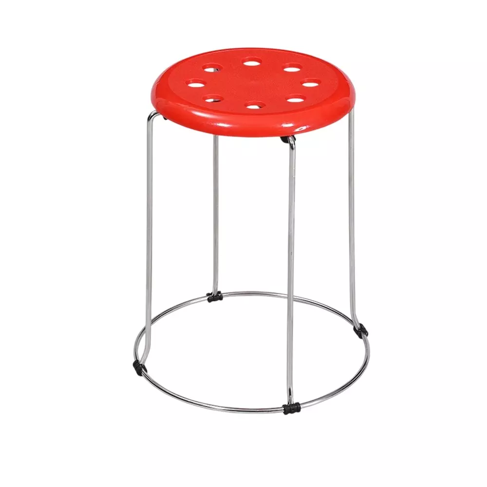 Swagath Steelo Stool with Stainless Steel Base Pre-Assembled Type 80 Kg Load Capacity Red Color, STEELO SS-BR-1