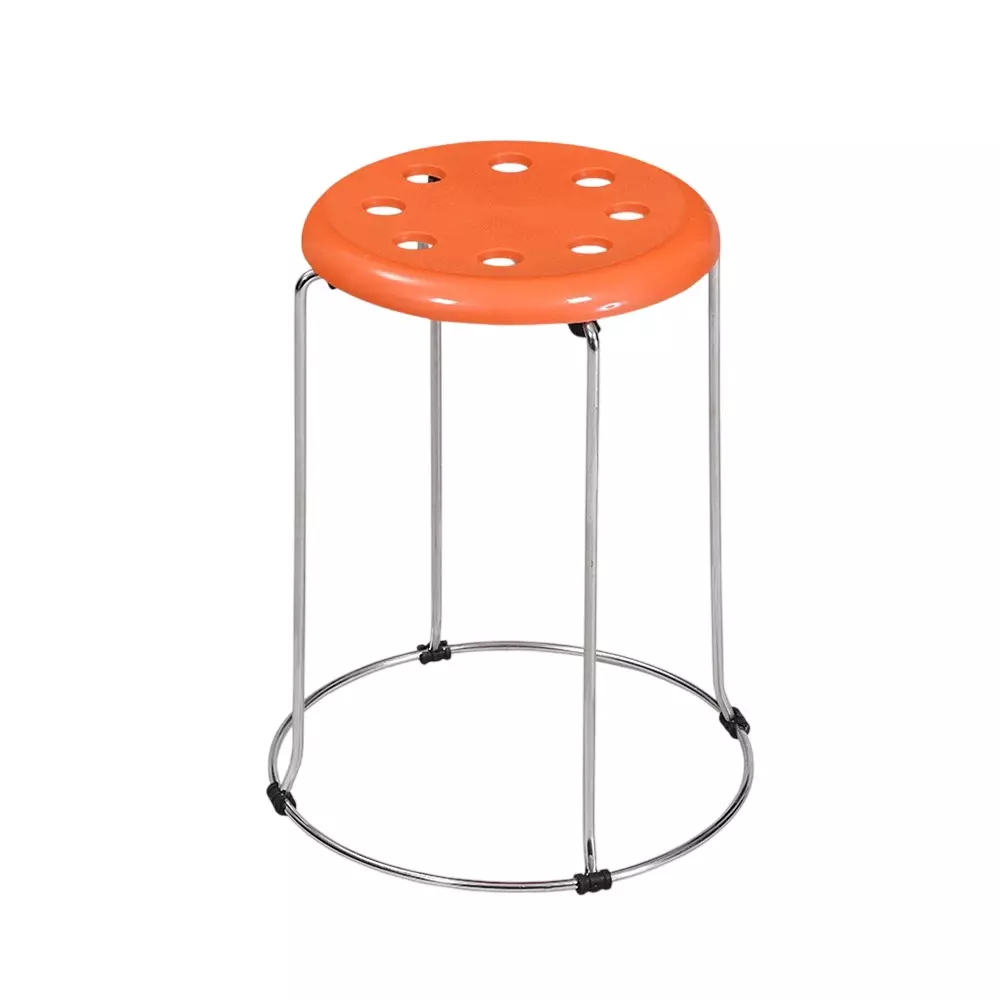 Swagath Steelo Stool with Stainless Steel Base Pre-Assembled Type 80 Kg Load Capacity Orange Color, STEELO SS-OR-1