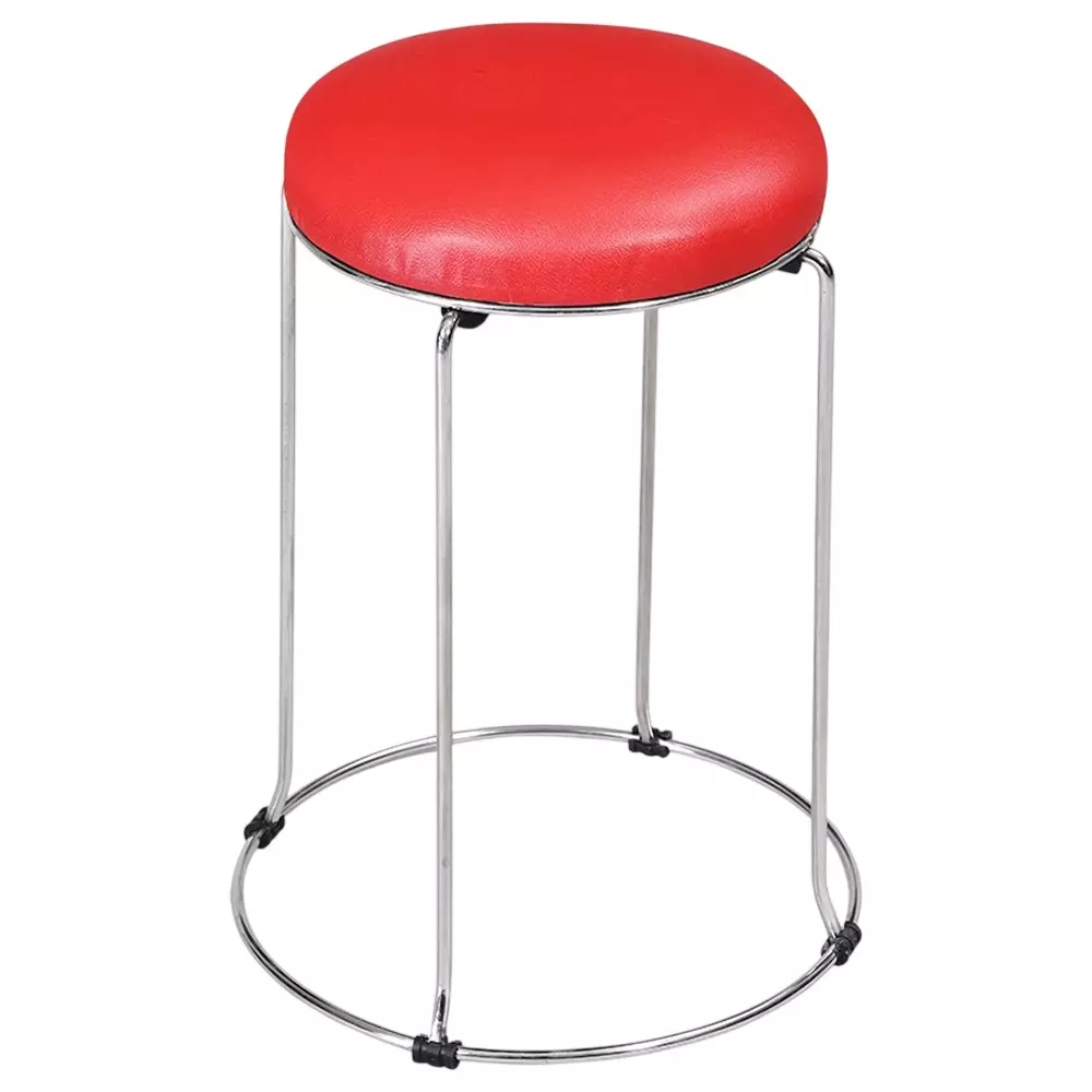 Swagath Steelo Stool Red Cushioned Seat with S.S. Base Pre-Assembled Type 80 Kg Load Capacity Red Seat Color, STEELO SS DELUXE-BR-1