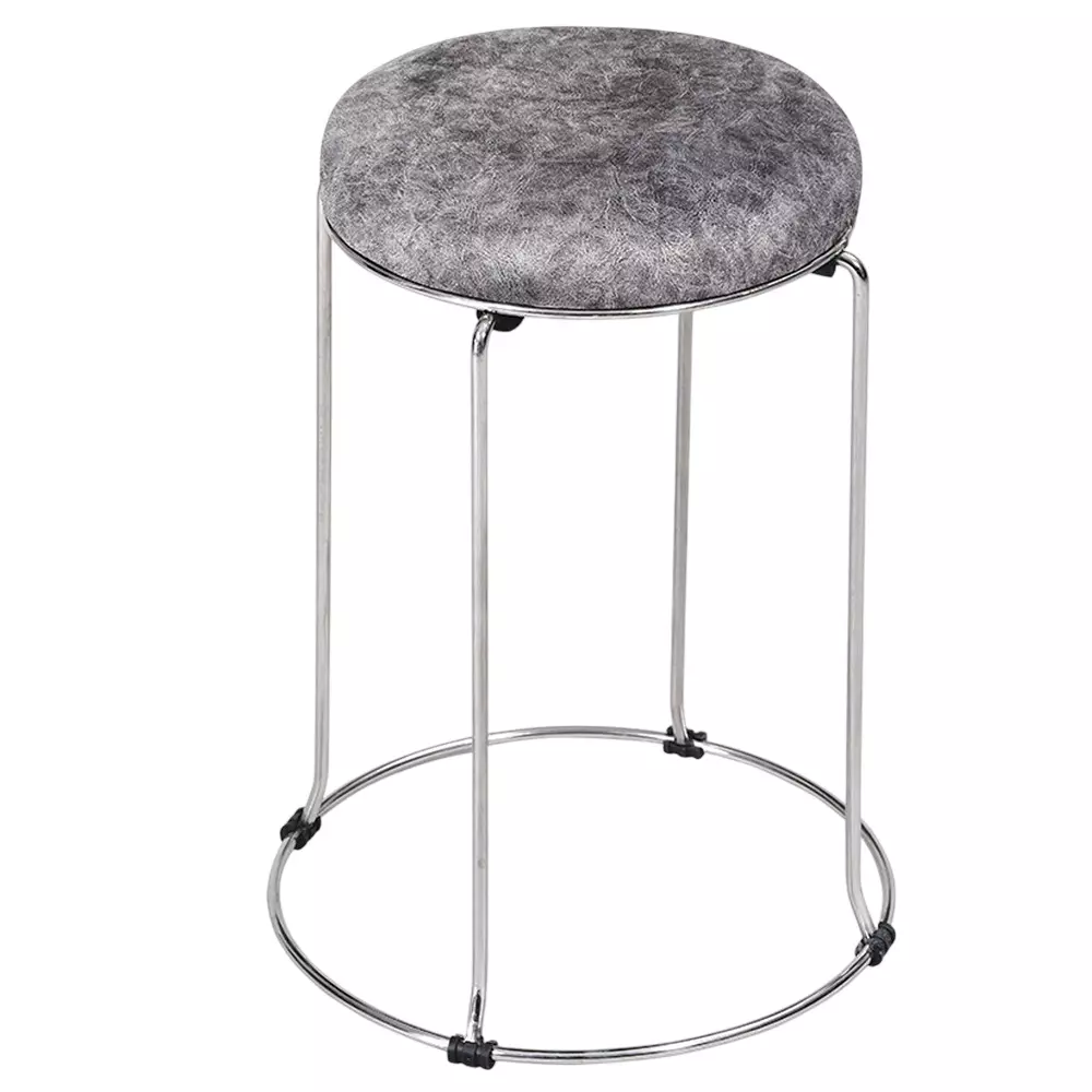 Swagath Steelo Stool Grey Cushioned Seat with S.S. Base Pre-Assembled Type 80 Kg Load Capacity Grey Seat Color, STEELO SS DELUXE-D.GREY-1