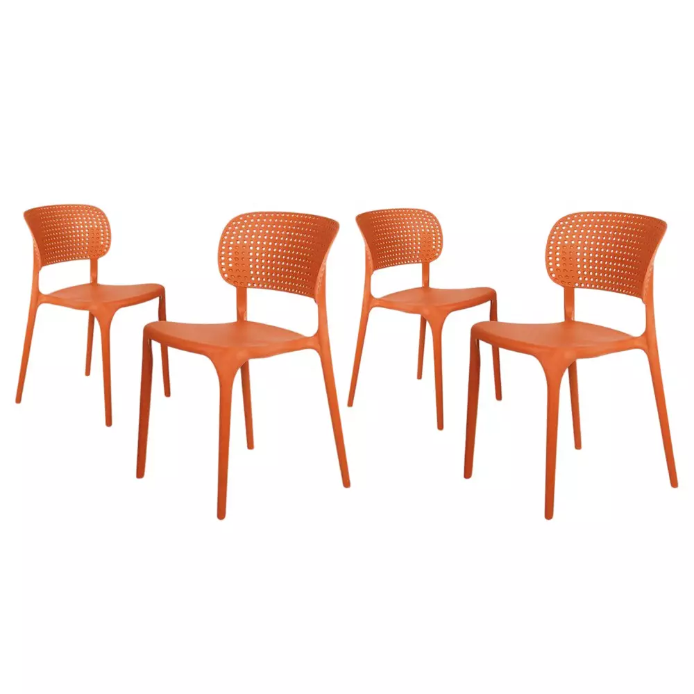 Rose Eva Cafe Elegant Chairs With Backrest Mid Back Orange (Set of 4)