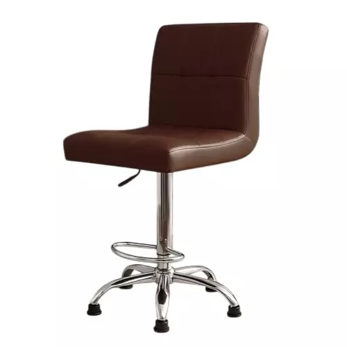 Zidle Cadbury Bar Stool with Anti-Slip Stopper Quilted Leather Standard Size Chrome-Plated Steel Brown Mid Back