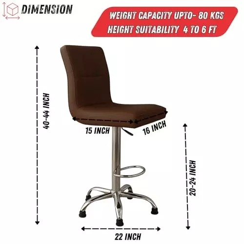 Zidle Cadbury Bar Stool with Anti-Slip Stopper Quilted Leather Standard Size Chrome-Plated Steel Brown Mid Back