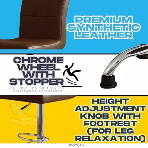 Zidle Cadbury Bar Stool with Anti-Slip Stopper Quilted Leather Standard Size Chrome-Plated Steel Brown Mid Back