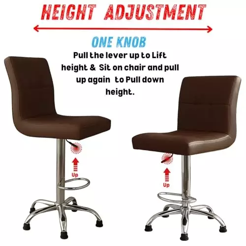 Zidle Cadbury Bar Stool with Anti-Slip Stopper Quilted Leather Standard Size Chrome-Plated Steel Brown Mid Back