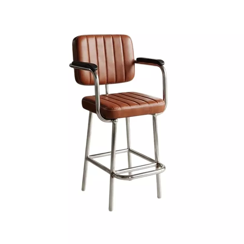 Activa Chef Premium Bar Stool Chair with Armrest or Footrest Medium Back Upholstered Leatherette Tan for Hotels & Restaurants