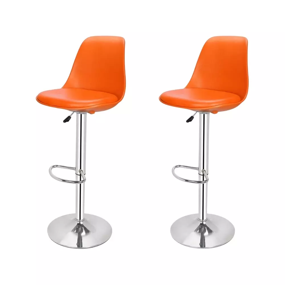 Activa Rapid Bar Stool Chair with Padded Seat & Footrest Low Back Polyester Orange for Kitchen, Home, Bar & Cafe (Pack of 2 Pcs)