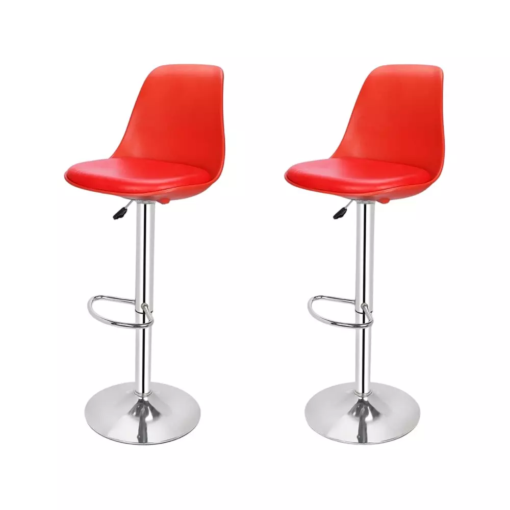 Activa Rapid Bar Stool Chair with Padded Seat & Footrest Low Back Polyester Red for Kitchen, Home, Bar & Cafe (Pack of 2 Pcs)