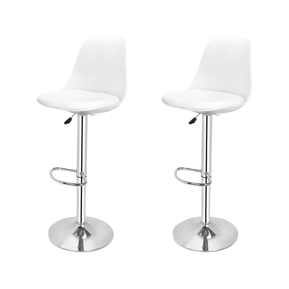 Activa Rapid Bar Stool Chair with Padded Seat & Footrest Low Back Polyester White for Kitchen, Home, Bar & Cafe (Pack of 2 Pcs)