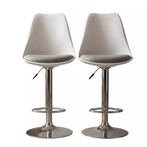 Activa Rapid Bar Stool Chair with Padded Seat & Footrest Low Back Polyester White & Grey for Kitchen, Home, Bar & Cafe (Pack of 2 Pcs)